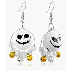 Handmade Halloween Hoop Earrings Skull Dangle Drop With Gold Silver Bells, NEW